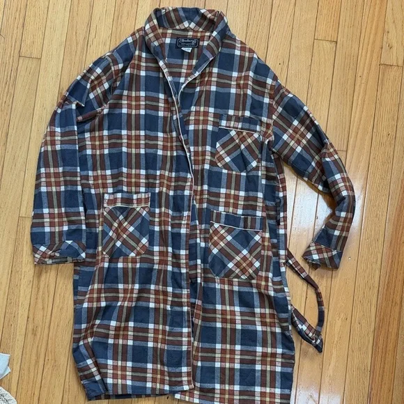 Natural Hadway Vintage Cotton Flannel Robe - Picture 1 of 7